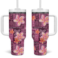Pink Hawaii Plumeria With Tropical Flowers Motifs Tumbler With Handle