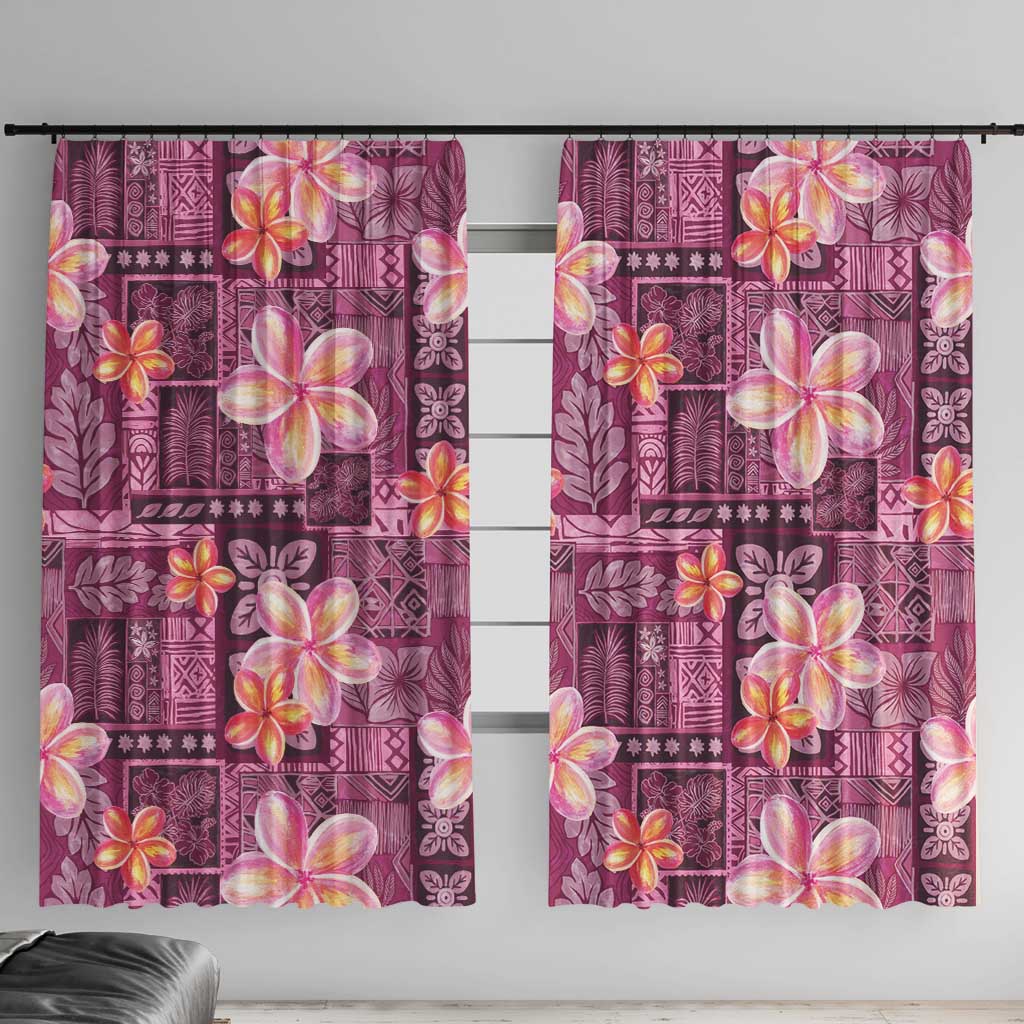 Pink Hawaii Plumeria With Tropical Flowers Motifs Window Curtain LT14 With Hooks Pink - Polynesian Pride
