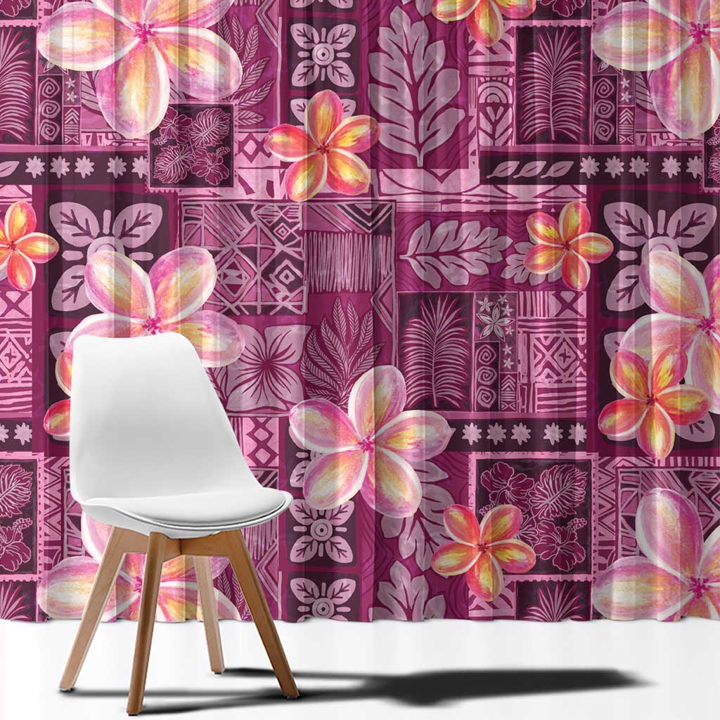 Pink Hawaii Plumeria With Tropical Flowers Motifs Window Curtain LT14 - Polynesian Pride