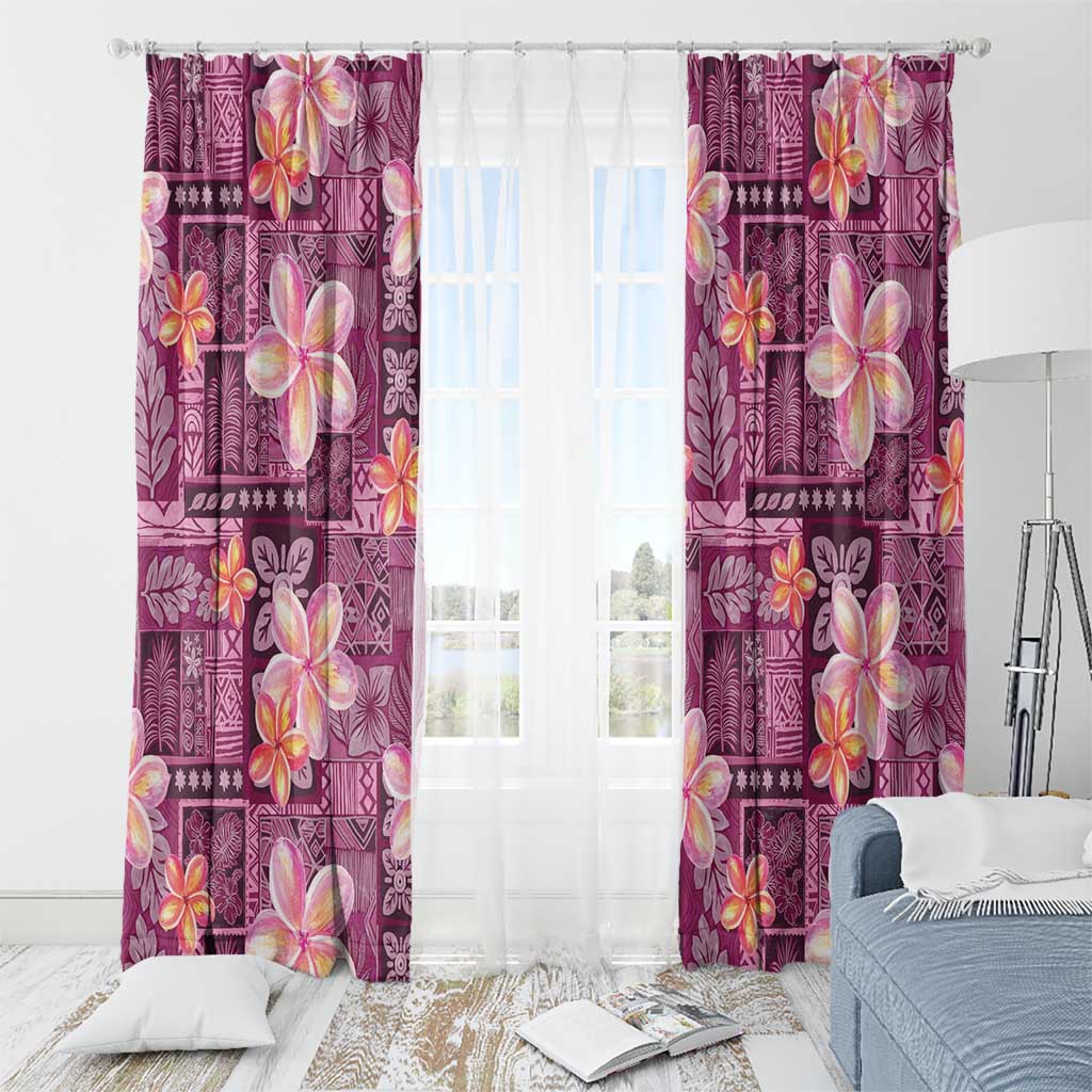 Pink Hawaii Plumeria With Tropical Flowers Motifs Window Curtain LT14 - Polynesian Pride