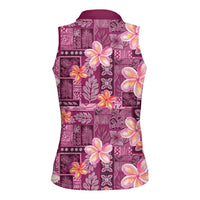 Pink Hawaii Plumeria With Tropical Flowers Motifs Women Sleeveless Polo Shirt