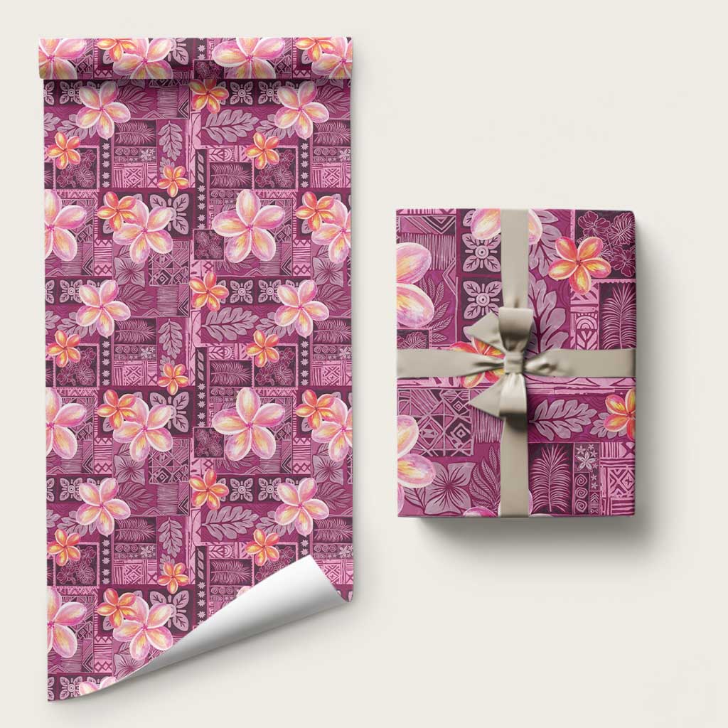 Pink Hawaii Plumeria With Tropical Flowers Motifs Wrapping Paper LT14 58" × 23" Pink - Polynesian Pride