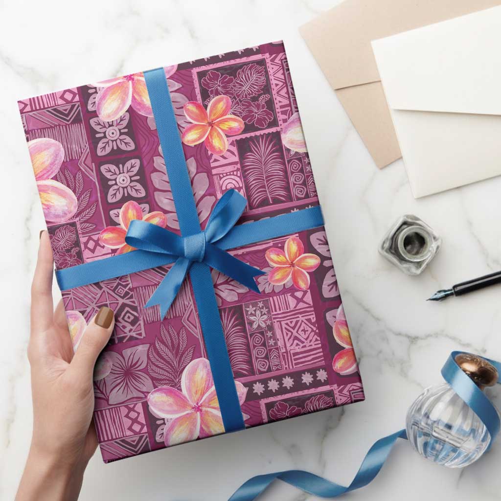 Pink Hawaii Plumeria With Tropical Flowers Motifs Wrapping Paper LT14 - Polynesian Pride