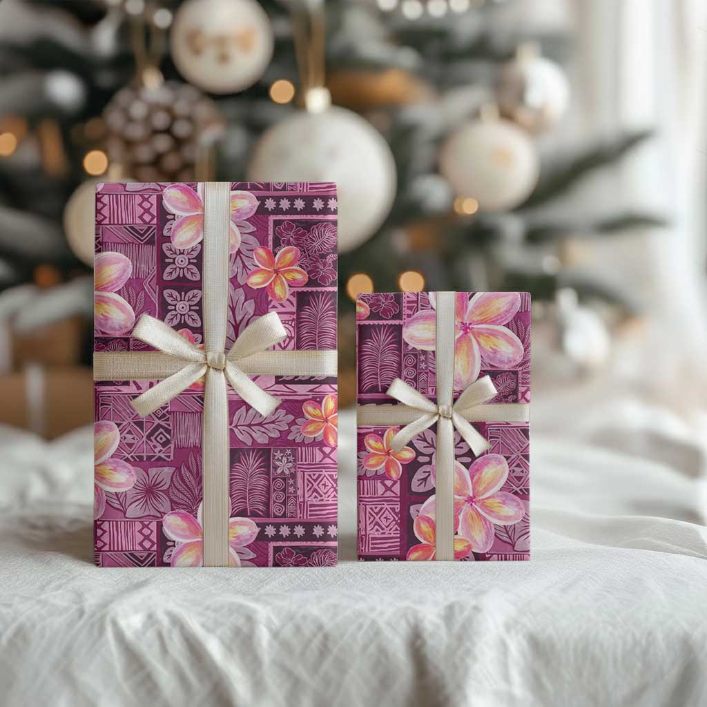Pink Hawaii Plumeria With Tropical Flowers Motifs Wrapping Paper LT14 - Polynesian Pride