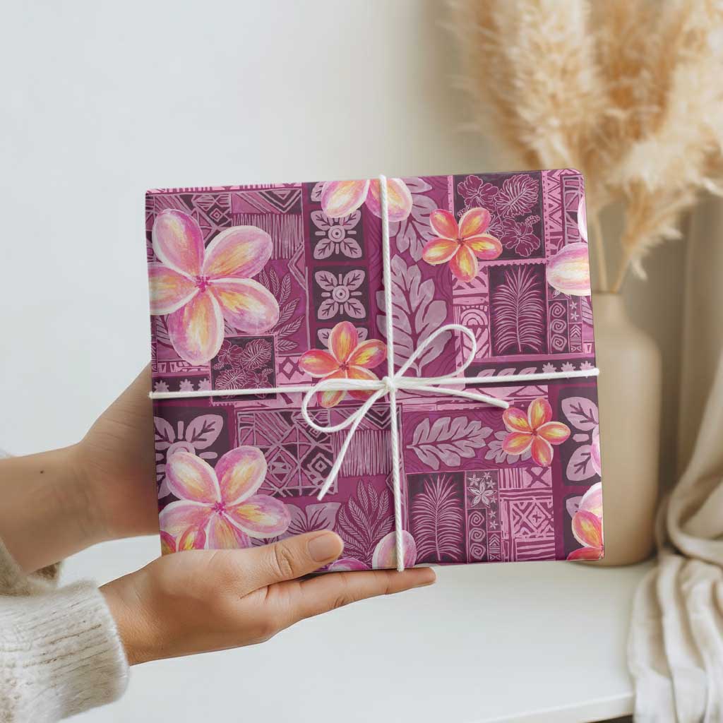 Pink Hawaii Plumeria With Tropical Flowers Motifs Wrapping Paper LT14 - Polynesian Pride