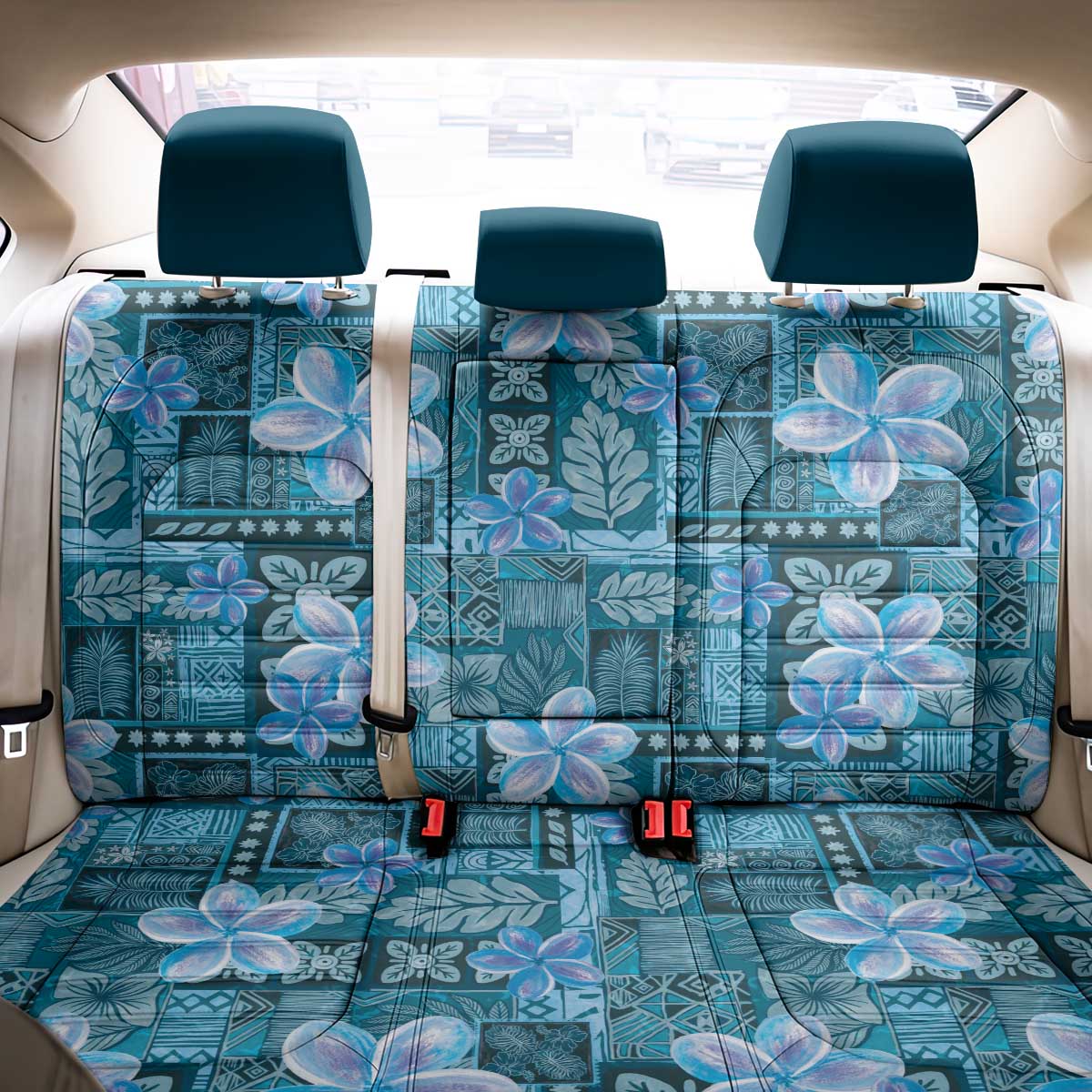 Cyan Hawaii Plumeria With Tropical Flowers Motifs Back Car Seat Cover