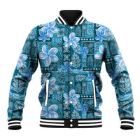 Cyan Hawaii Plumeria With Tropical Flowers Motifs Baseball Jacket LT14 Unisex Cyan - Polynesian Pride
