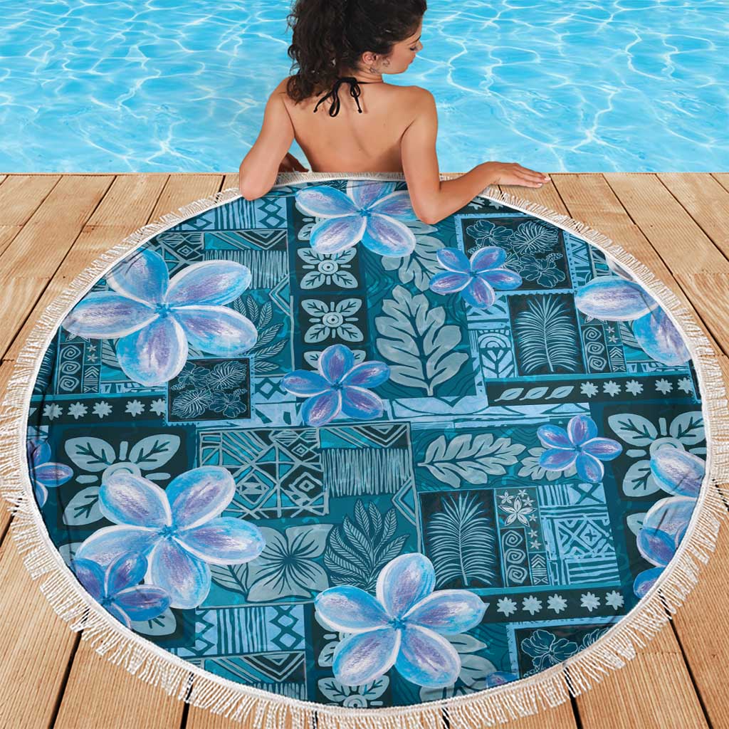 Cyan Hawaii Plumeria With Tropical Flowers Motifs Beach Blanket LT14 - Polynesian Pride