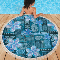 Cyan Hawaii Plumeria With Tropical Flowers Motifs Beach Blanket LT14 - Polynesian Pride