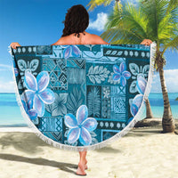 Cyan Hawaii Plumeria With Tropical Flowers Motifs Beach Blanket LT14 - Polynesian Pride