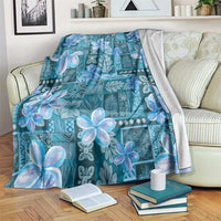 Cyan Hawaii Plumeria With Tropical Flowers Motifs Blanket LT14 Cyan - Polynesian Pride