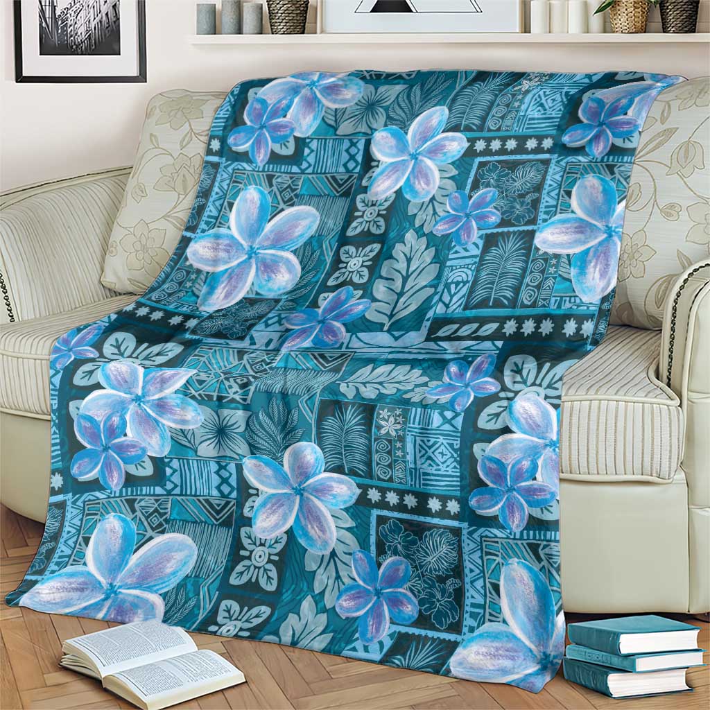 Cyan Hawaii Plumeria With Tropical Flowers Motifs Blanket LT14 - Polynesian Pride