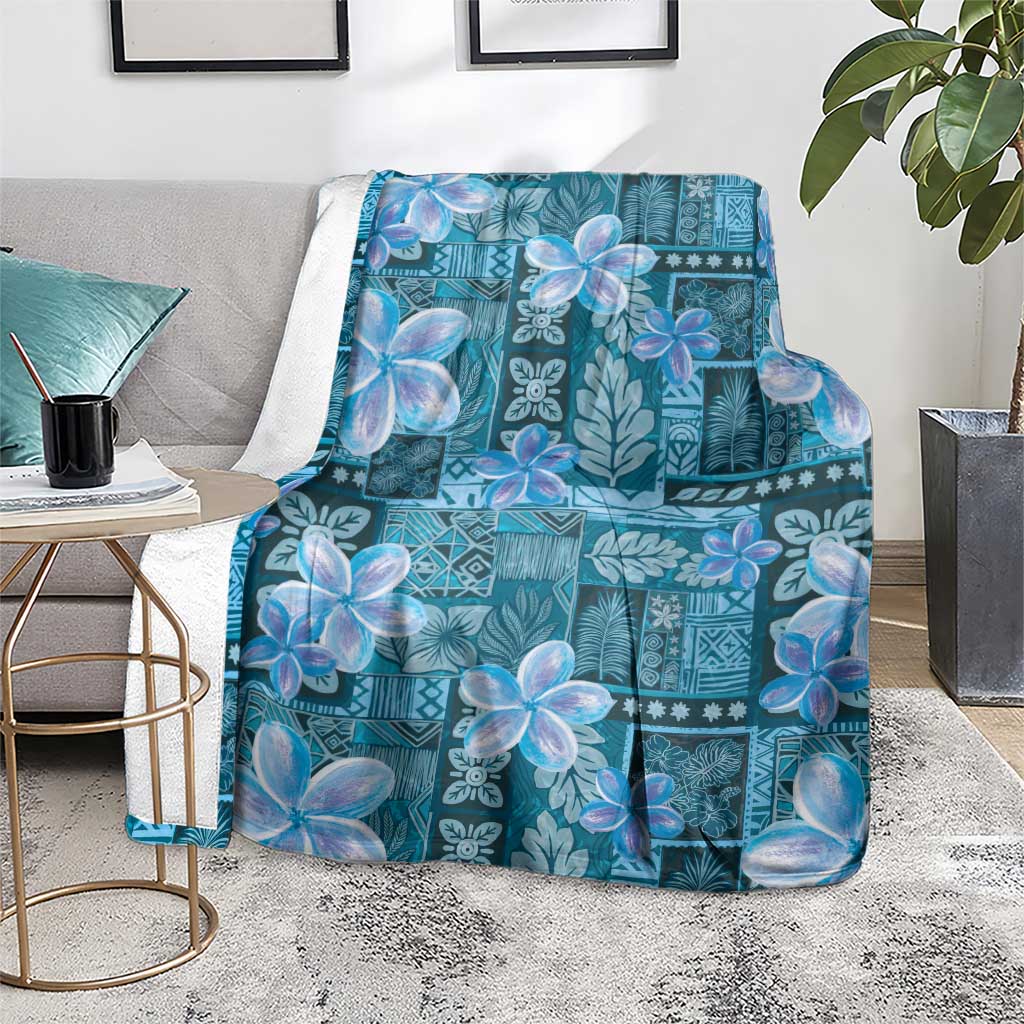 Cyan Hawaii Plumeria With Tropical Flowers Motifs Blanket LT14 - Polynesian Pride