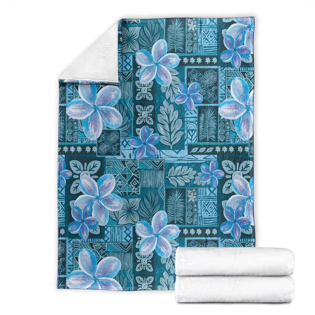 Cyan Hawaii Plumeria With Tropical Flowers Motifs Blanket LT14 - Polynesian Pride