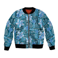 Cyan Hawaii Plumeria With Tropical Flowers Motifs Bomber Jacket