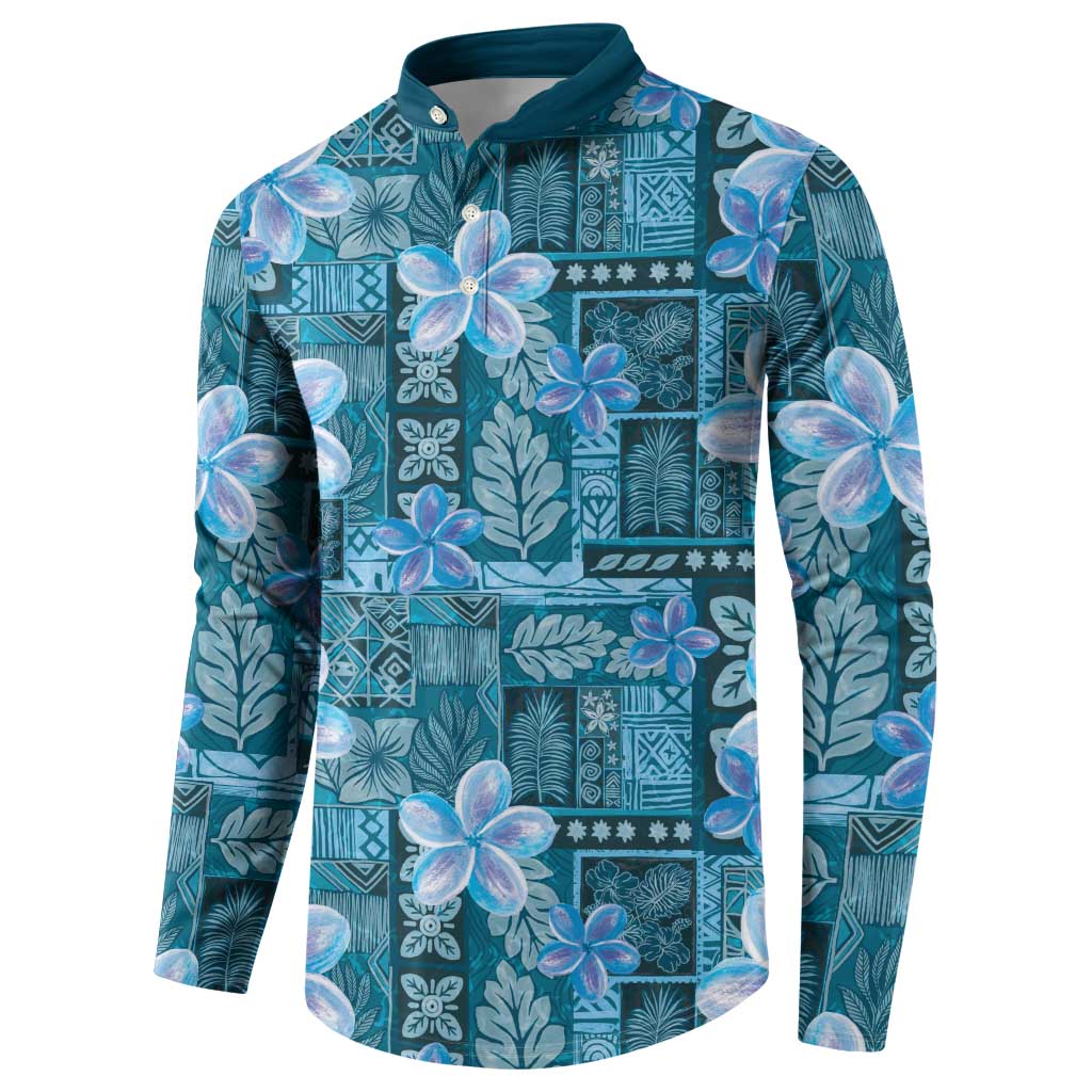Cyan Hawaii Plumeria With Tropical Flowers Motifs Button Sweatshirt LT14 - Polynesian Pride