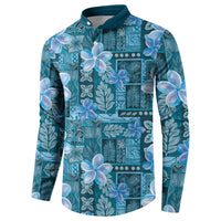 Cyan Hawaii Plumeria With Tropical Flowers Motifs Button Sweatshirt LT14 - Polynesian Pride