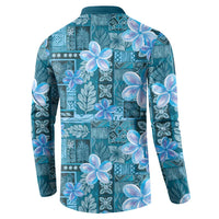 Cyan Hawaii Plumeria With Tropical Flowers Motifs Button Sweatshirt LT14 - Polynesian Pride