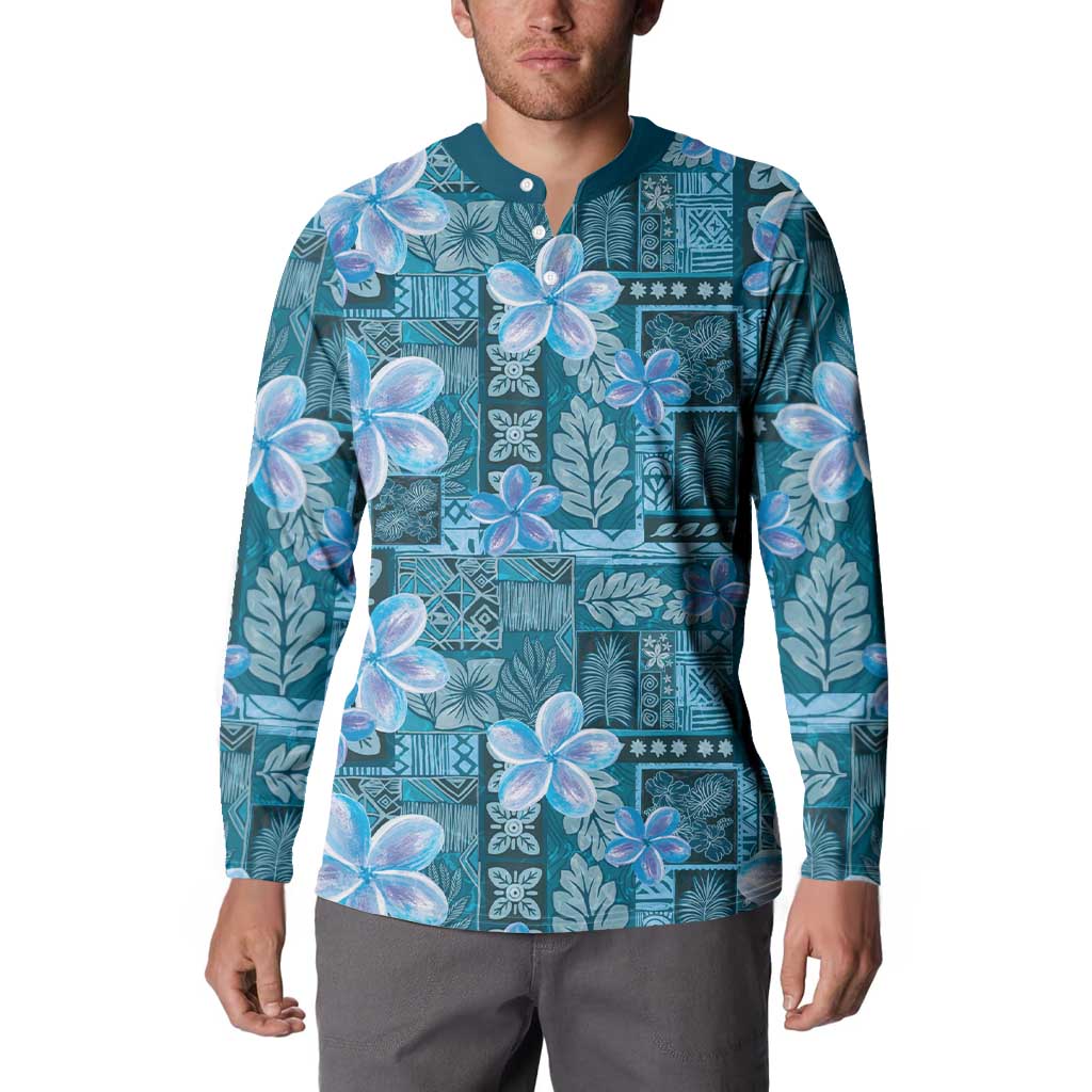 Cyan Hawaii Plumeria With Tropical Flowers Motifs Button Sweatshirt LT14 - Polynesian Pride