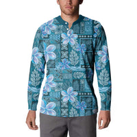 Cyan Hawaii Plumeria With Tropical Flowers Motifs Button Sweatshirt LT14 - Polynesian Pride