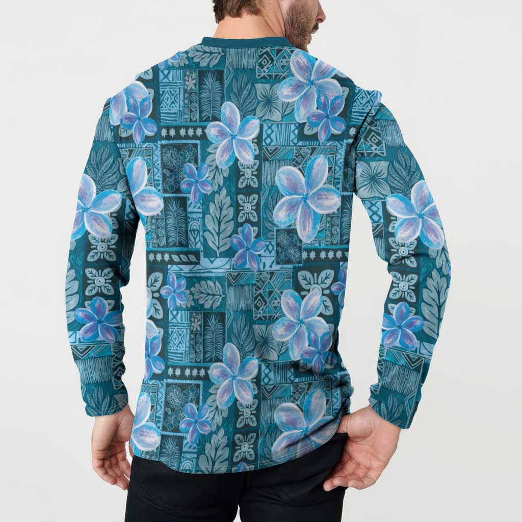 Cyan Hawaii Plumeria With Tropical Flowers Motifs Button Sweatshirt LT14 - Polynesian Pride
