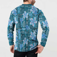 Cyan Hawaii Plumeria With Tropical Flowers Motifs Button Sweatshirt LT14 - Polynesian Pride