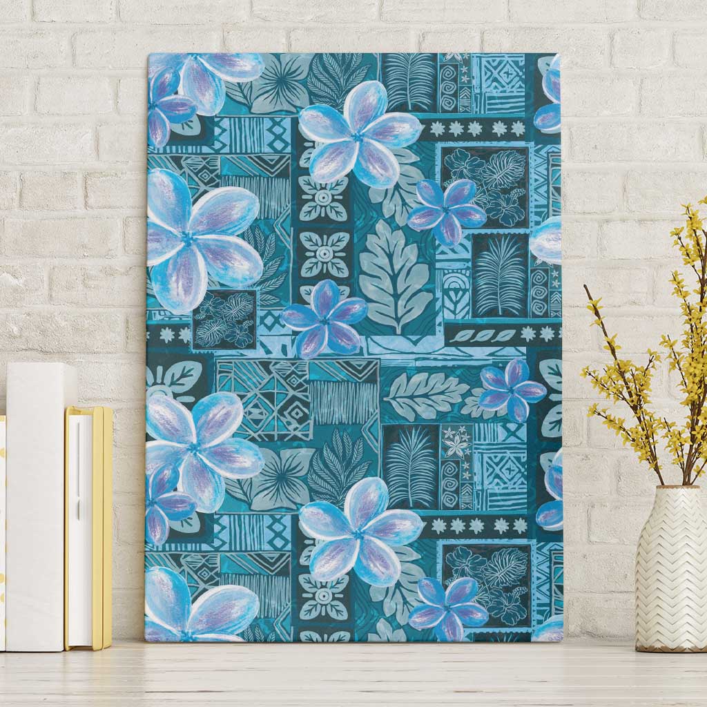 Cyan Hawaii Plumeria With Tropical Flowers Motifs Canvas Wall Art LT14 Without Frame Cyan - Polynesian Pride