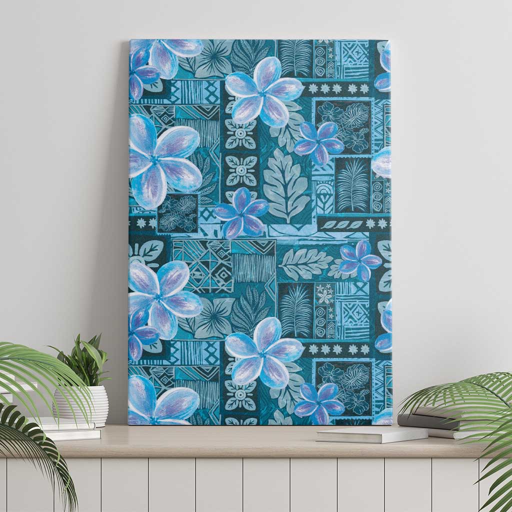 Cyan Hawaii Plumeria With Tropical Flowers Motifs Canvas Wall Art LT14 - Polynesian Pride