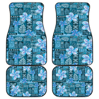 Cyan Hawaii Plumeria With Tropical Flowers Motifs Car Mats