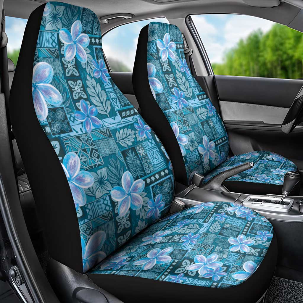 Cyan Hawaii Plumeria With Tropical Flowers Motifs Car Seat Cover