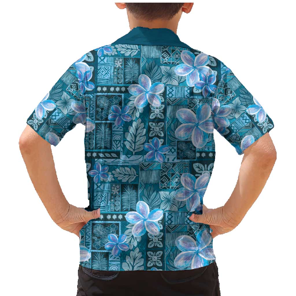 Cyan Hawaii Plumeria With Tropical Flowers Motifs Family Matching Mermaid Dress and Hawaiian Shirt