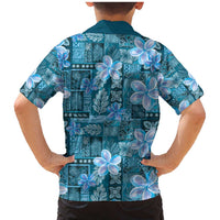 Cyan Hawaii Plumeria With Tropical Flowers Motifs Family Matching Mermaid Dress and Hawaiian Shirt