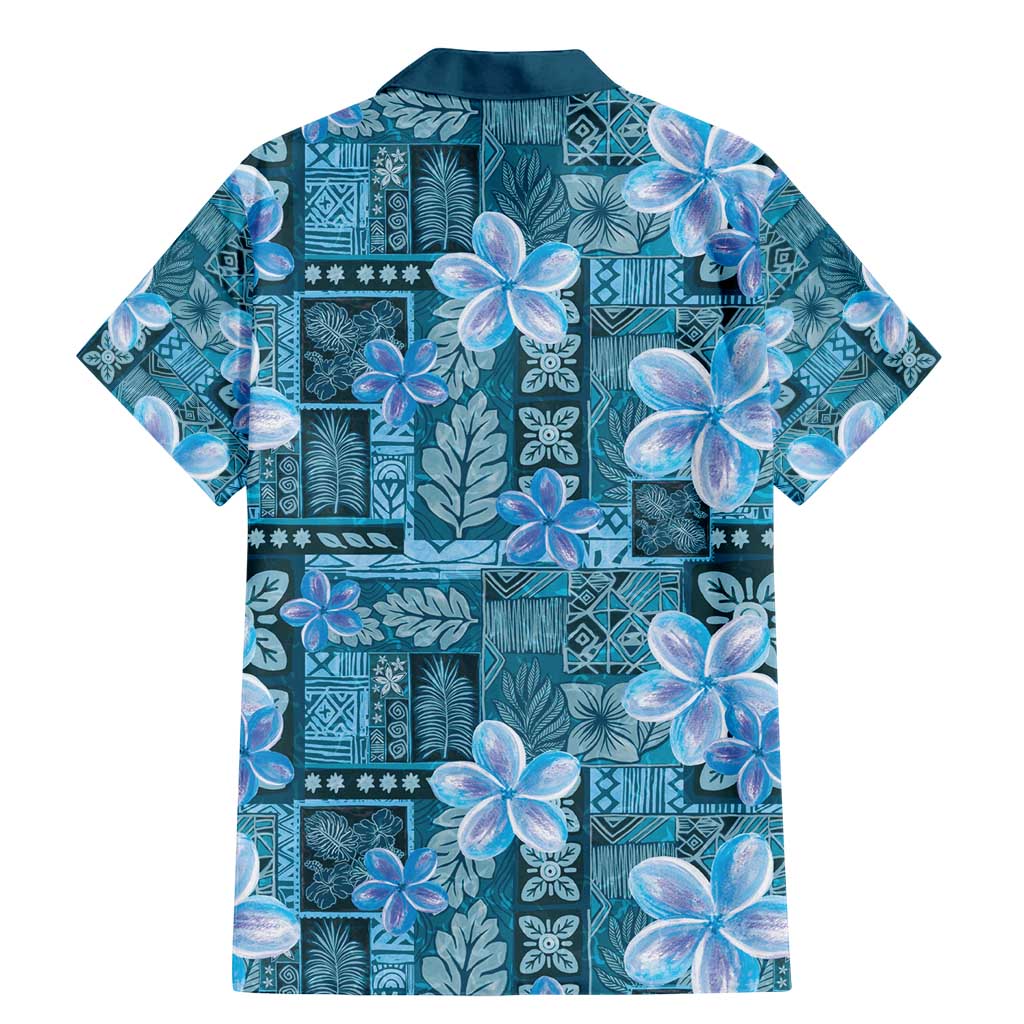 Cyan Hawaii Plumeria With Tropical Flowers Motifs Family Matching Mermaid Dress and Hawaiian Shirt