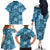 Cyan Hawaii Plumeria With Tropical Flowers Motifs Family Matching Off The Shoulder Long Sleeve Dress and Hawaiian Shirt