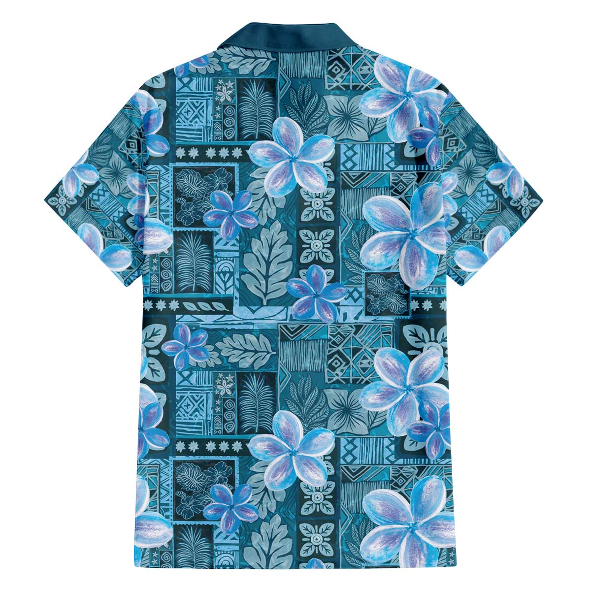 Cyan Hawaii Plumeria With Tropical Flowers Motifs Family Matching Off The Shoulder Long Sleeve Dress and Hawaiian Shirt