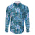 Cyan Hawaii Plumeria With Tropical Flowers Motifs Family Matching Off The Shoulder Long Sleeve Dress and Hawaiian Shirt