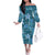 Cyan Hawaii Plumeria With Tropical Flowers Motifs Family Matching Off The Shoulder Long Sleeve Dress and Hawaiian Shirt