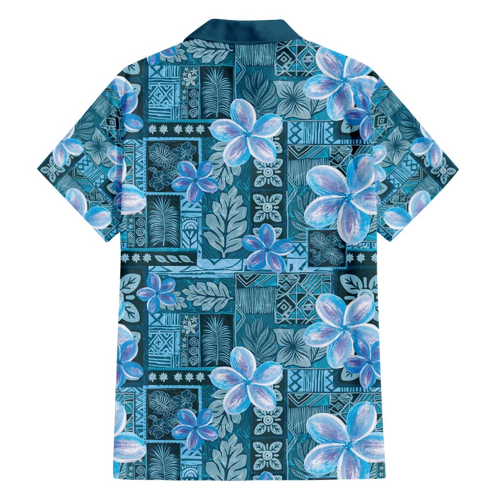 Cyan Hawaii Plumeria With Tropical Flowers Motifs Family Matching Off Shoulder Maxi Dress and Hawaiian Shirt