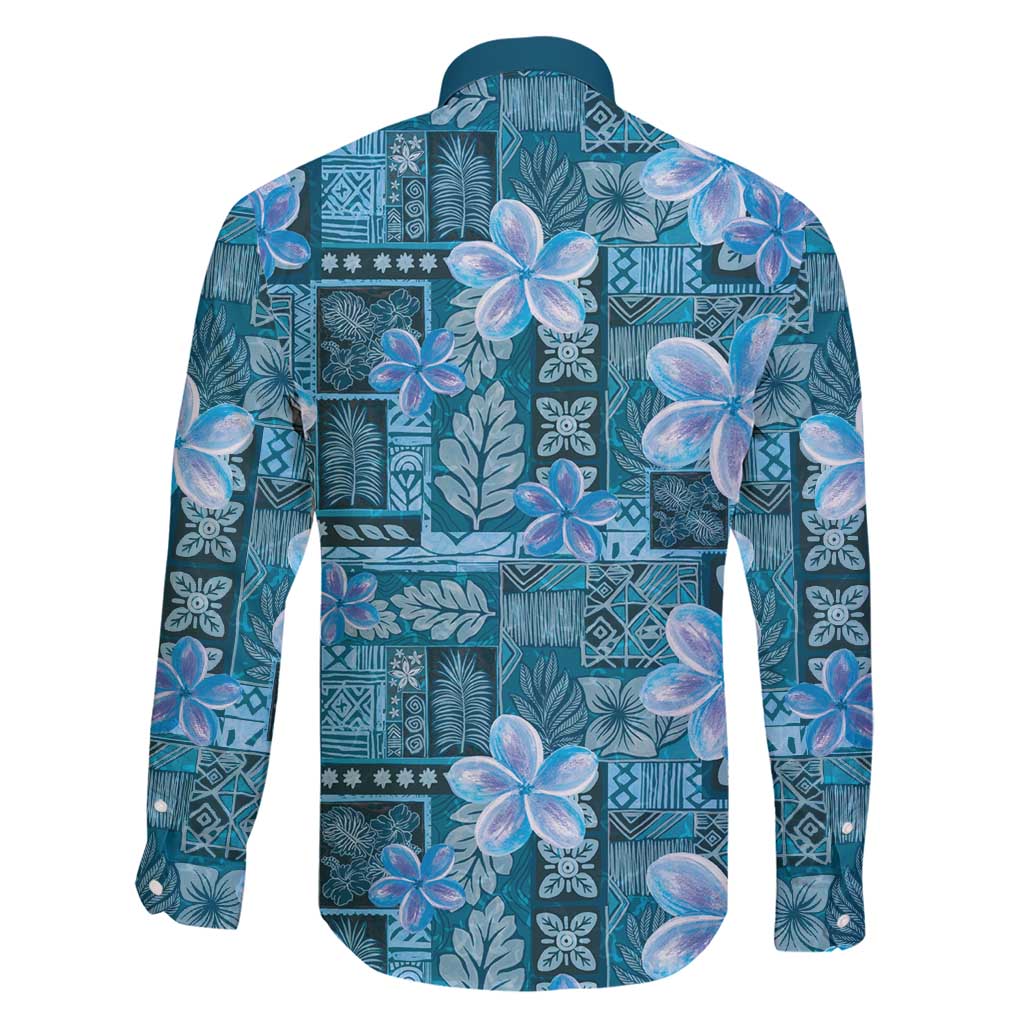 Cyan Hawaii Plumeria With Tropical Flowers Motifs Family Matching Short Sleeve Bodycon Dress and Hawaiian Shirt