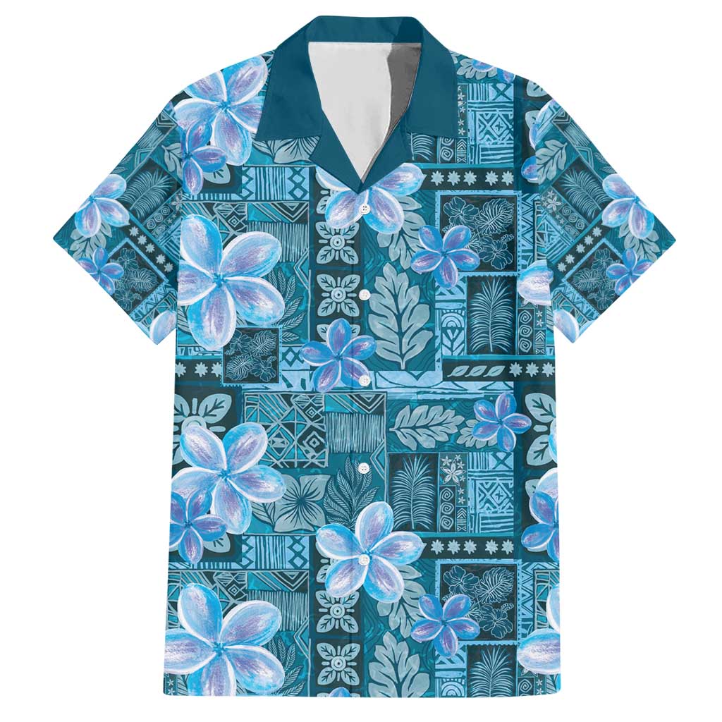 Cyan Hawaii Plumeria With Tropical Flowers Motifs Hawaiian Shirt LT14 Cyan - Polynesian Pride