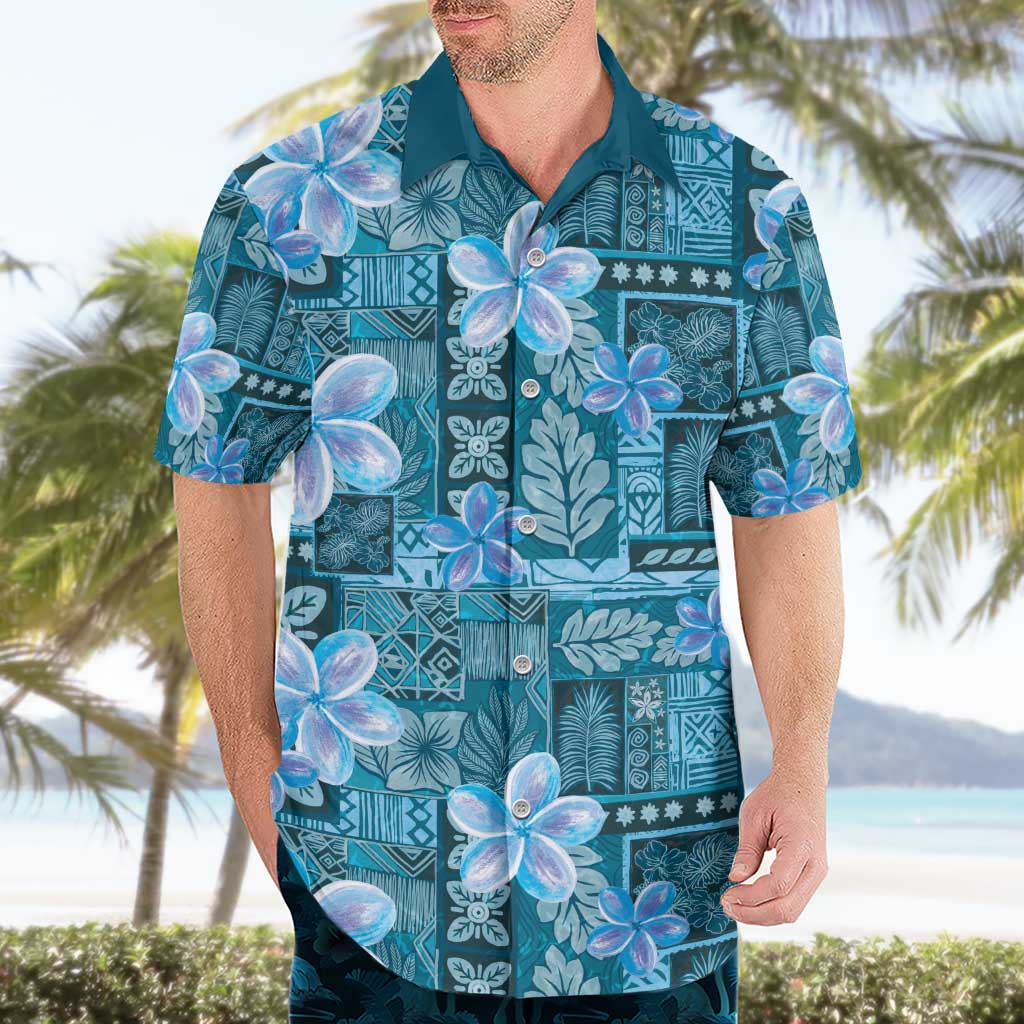 Cyan Hawaii Plumeria With Tropical Flowers Motifs Hawaiian Shirt LT14 - Polynesian Pride