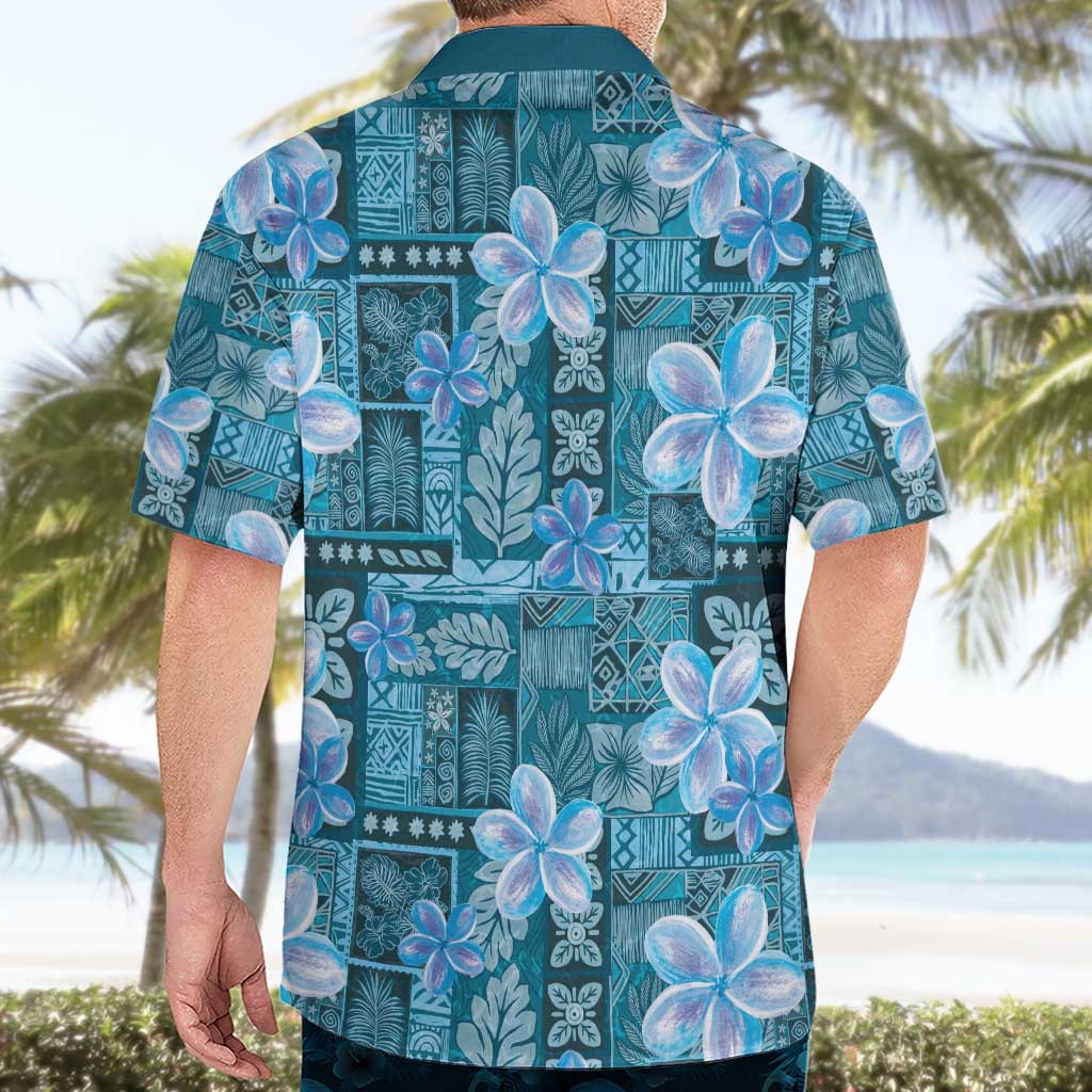Cyan Hawaii Plumeria With Tropical Flowers Motifs Hawaiian Shirt LT14 - Polynesian Pride