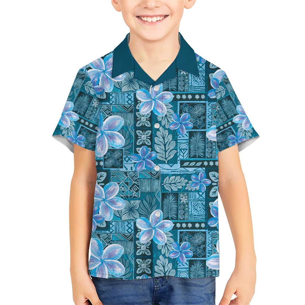 Cyan Hawaii Plumeria With Tropical Flowers Motifs Hawaiian Shirt LT14 - Polynesian Pride