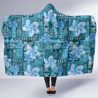 Cyan Hawaii Plumeria With Tropical Flowers Motifs Hooded Blanket LT14 One Size Cyan - Polynesian Pride
