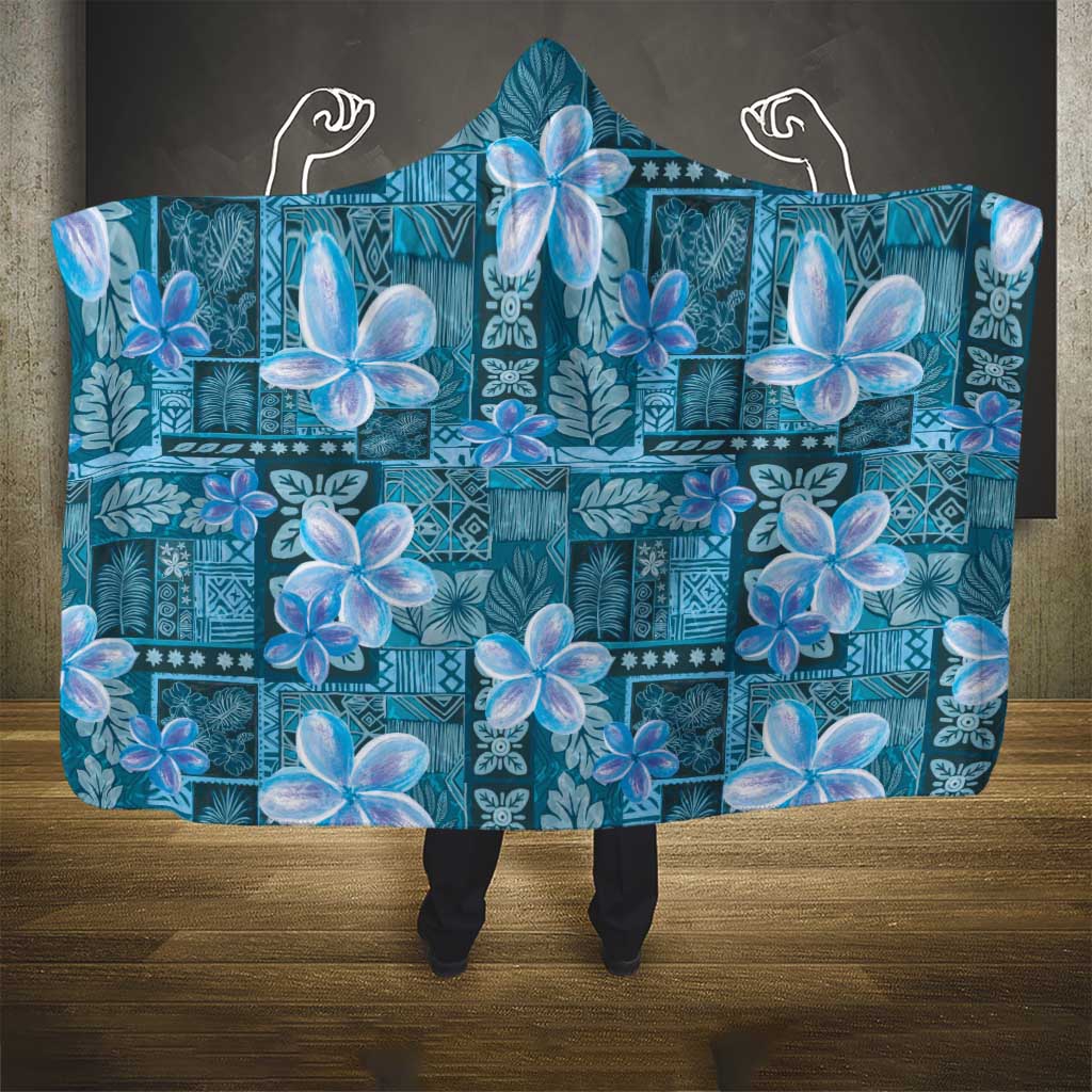 Cyan Hawaii Plumeria With Tropical Flowers Motifs Hooded Blanket LT14 - Polynesian Pride