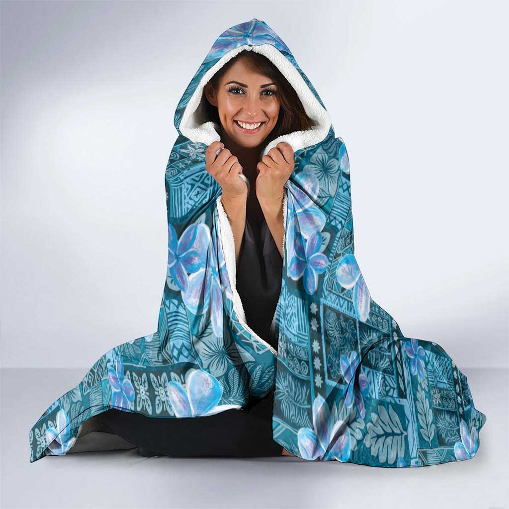 Cyan Hawaii Plumeria With Tropical Flowers Motifs Hooded Blanket LT14 - Polynesian Pride