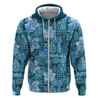 Cyan Hawaii Plumeria With Tropical Flowers Motifs Hoodie