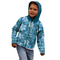 Cyan Hawaii Plumeria With Tropical Flowers Motifs Kid Hoodie