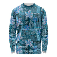 Cyan Hawaii Plumeria With Tropical Flowers Motifs Long Sleeve Shirt LT14 Unisex Cyan - Polynesian Pride