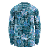 Cyan Hawaii Plumeria With Tropical Flowers Motifs Long Sleeve Shirt LT14 - Polynesian Pride
